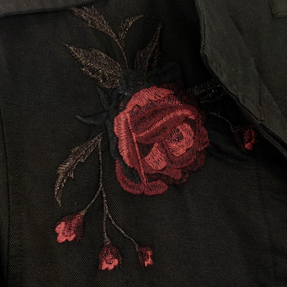 Rails Elliot Embroidered Utility Shirt Jacket Sz XS Black Metallic Roses Shacket - Picture 4 of 13